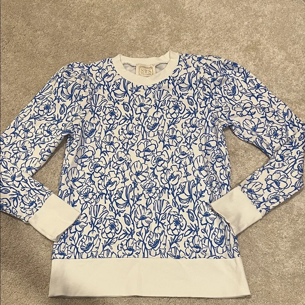 Sail to Sable Blue and White Floral Sweatshirt - Picture 1 of 3